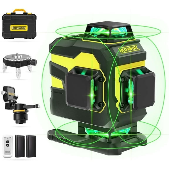 IKOVWUK 4x360° Laser Level Pro Kit, Self-leveling Tool for Construction, Tiling Floor & Picture Hanging, 4D Cross Line Laser Level with Fine-tuning Bracket, 16 Lines Laser level with 2*4.0Ah Battery