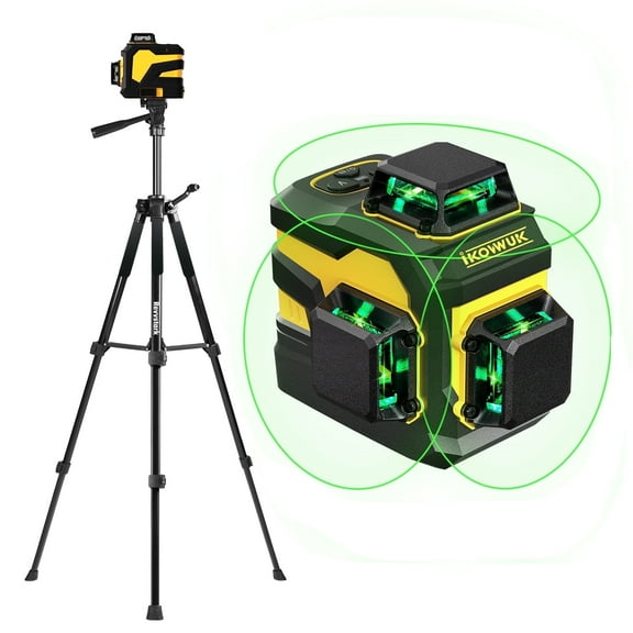 IKOVWUK Laser Level with Tripod, 3x360° Cross Line Laser for Construction and Picture Hanging, Level Tool with 5200 mAh Rechargeable Battery, Compact Adjustable 59.8-inch Tripod Included