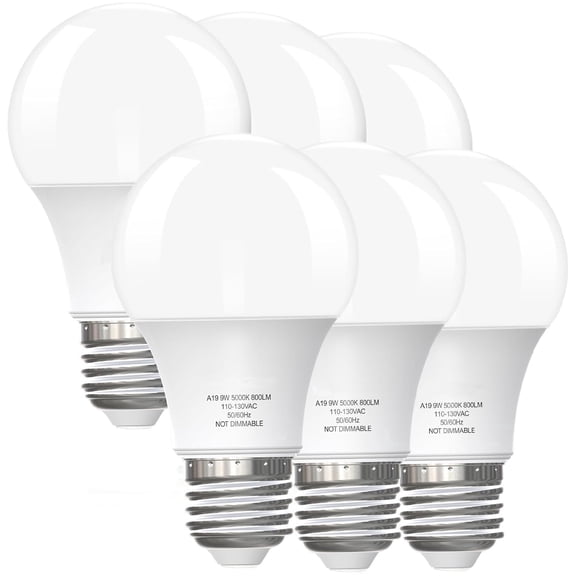 IKPYTREE 6-Pack A19 LED Light Bulbs,60 Watt Equivalent, Cool White 5000K, 9W 800 Lumens, Energy Efficient
