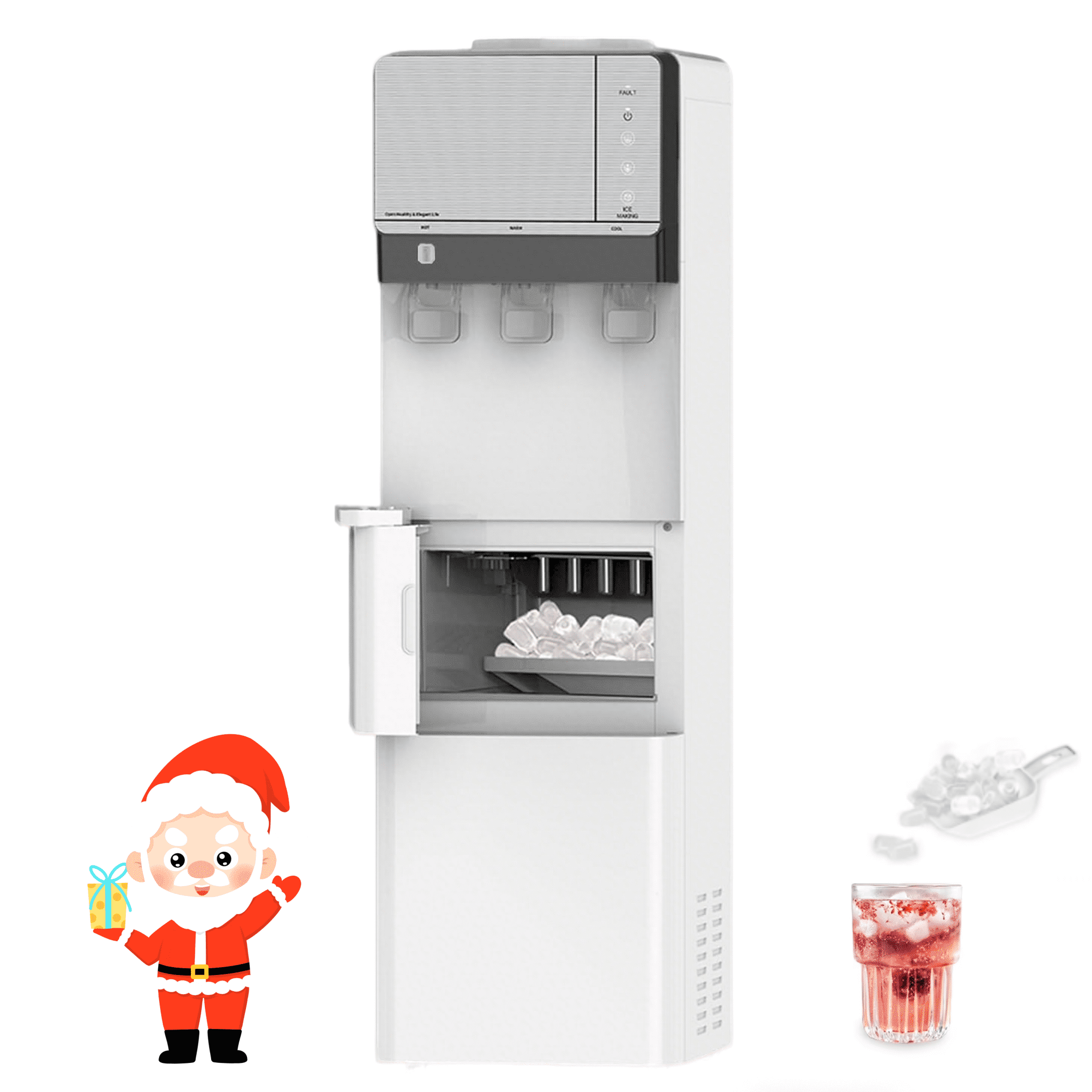 IKT 3 in 1 Water Cooler Dispenser with Ice Maker for 5 Gallon Bottle 27 lbs in 24 hrs 3 Temperature Night Light Perfect for Home Office White