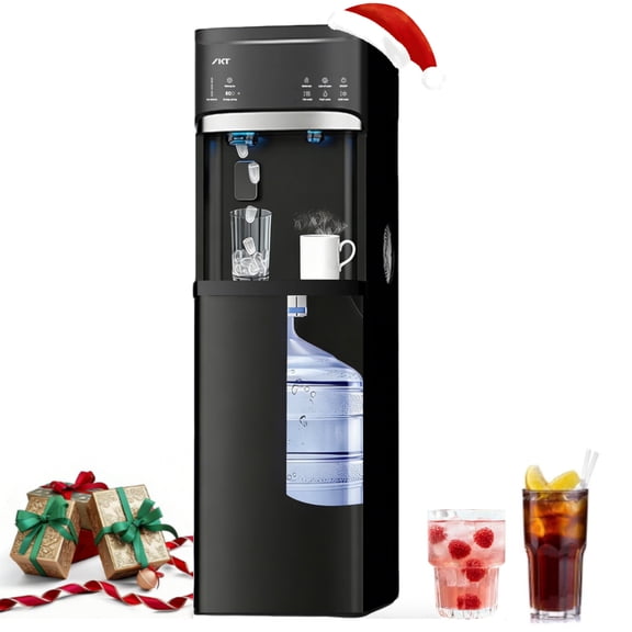 IKT Bottom Loading Water Dispenser with Ice Maker,for 5 Gallon,3 Temperature,22lbs Within 24hrs,Child safety lock,Empty Bottle Indicator, Black