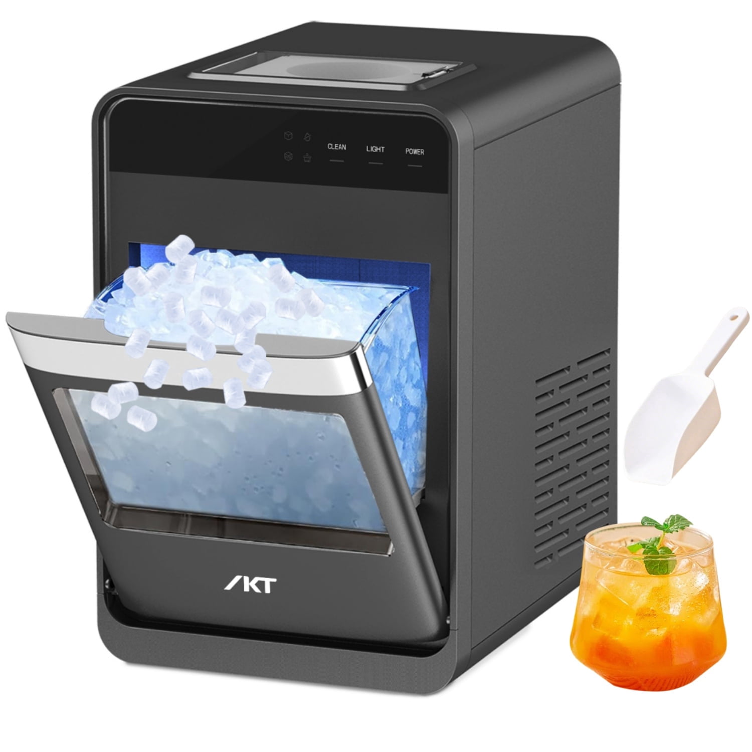 IKT Nugget Ice Maker Countertop, Self-Cleaning,Touch Panel, Night Light  Portable Pebble Sonic Ice Machine with Soft Chewable Ice for Home, Kitchen, Office,Camping, Gray