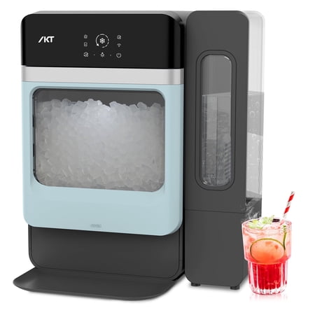 IKT Nugget Ice Maker Countertop with Side Water Tank Self-Cleaning LED Light Ice Scoop 44 lbs Daily Capacity Green