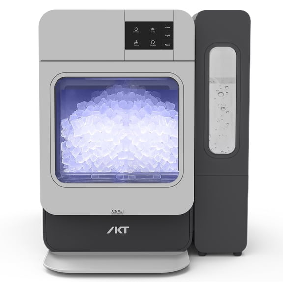 IKT Self-Cleaning Nugget Ice Maker with Side Tank, Countertop Ice Maker, 34lbs Daily Ice Production, LED Light, Ice Scoop, Gray