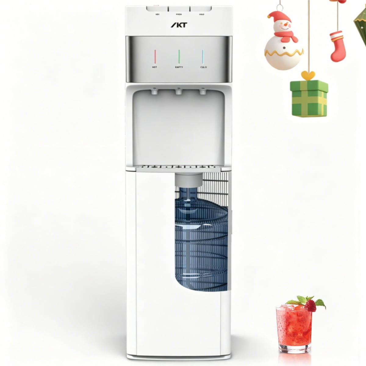 IKT Water Cooler Bottom Load Self Cleaning for 3 or 5 Gallons,3 Temperatures (Cold/Hot/Warm) with Child Lock,for Home & Office,White