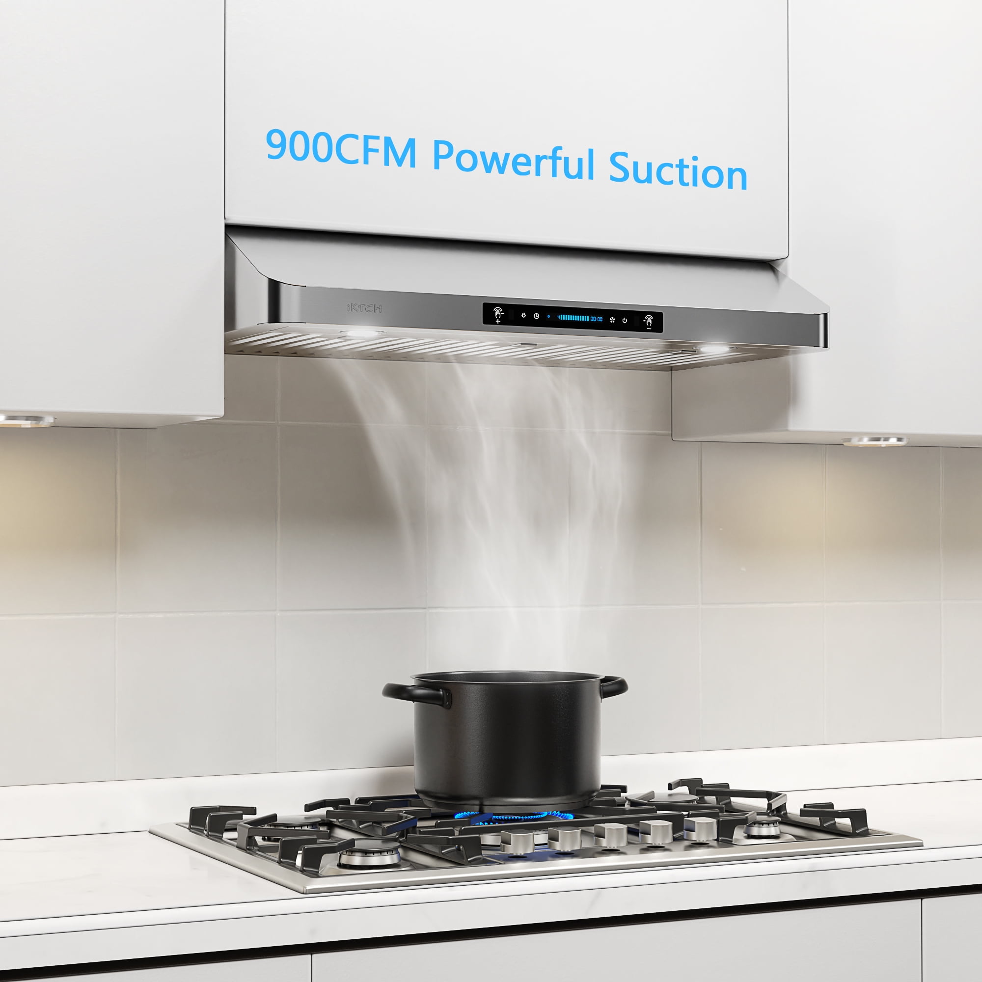 IKTCH 30 Inch Under Range Hoods with 900CFM, 4 Speed Gesture Sensing&Touch Control