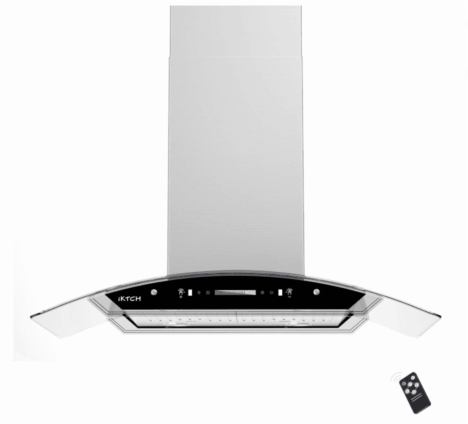IKTCH 36 inch Island Mount Range Hood Stainless Steel & Curved Tempered Glass