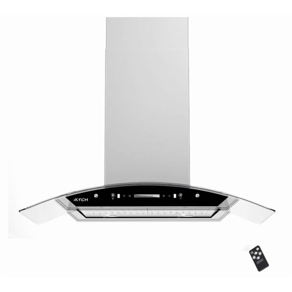 IKTCH 36 inch Island Mount Range Hood Stainless Steel & Curved Tempered Glass