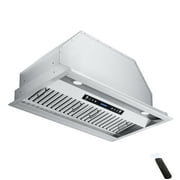 IKTCH 42 inch Built-in/Insert Range Hood 900 CFM, Ducted/Ductless Convertible Duct, Stainless Steel Kitchen Vent Hood with 2 Pcs Adjustable Lights and 3 Pcs Baffle Filters with Handlebar(IKB02-42'')