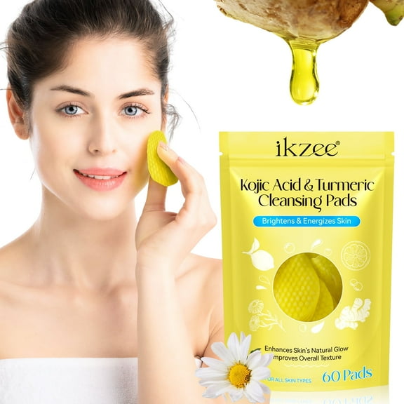 IKZEE Kojic Acid & Turmeric Cleansing Pads-Turmeric Cleansing Pads for Face-Deep Pore Cleansing, Exfoliation, Dirt Removal and Makeup-60 Pads