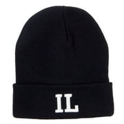 IL Illinois State Embroidered Long Beanie - Black OSFM