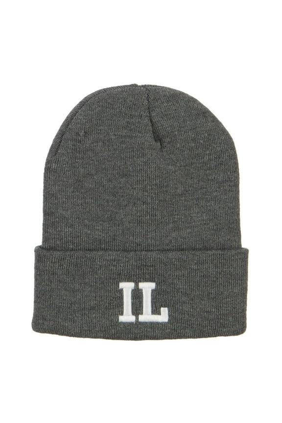 IL Illinois State Embroidered Long Beanie - Dk Grey OSFM
