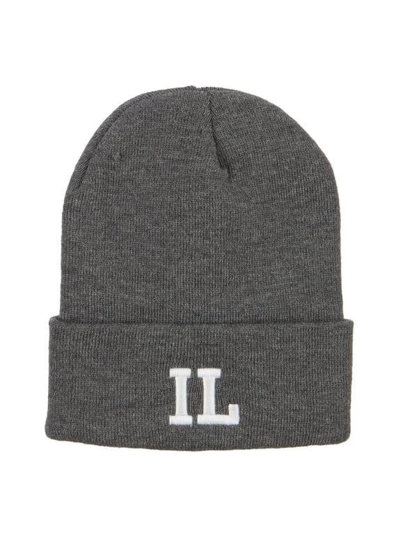 IL Illinois State Embroidered Long Beanie - Dk Grey OSFM