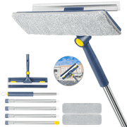 ILAVCLEAN 2-in-1 63 inches Professional Window Squeegee for Bathroom Shower with Long Handle Window Cleaning Kit with 2 Washing Pads Outdoor Window Cleaner Tool