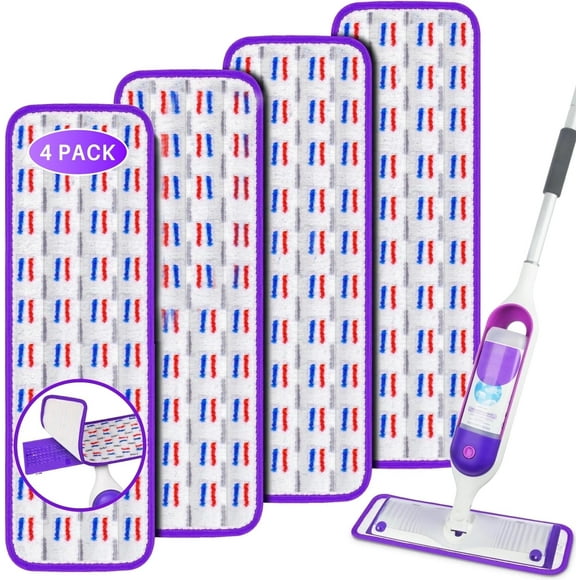 ILAVCLEAN 4 Pack Reusable Microfiber Mop Pads for SwifferPower Mop Pads Replacement, Power Mop Pads Refills for All Surfaces Floor Cleaning 13 ''-15 '' Spray Mop
