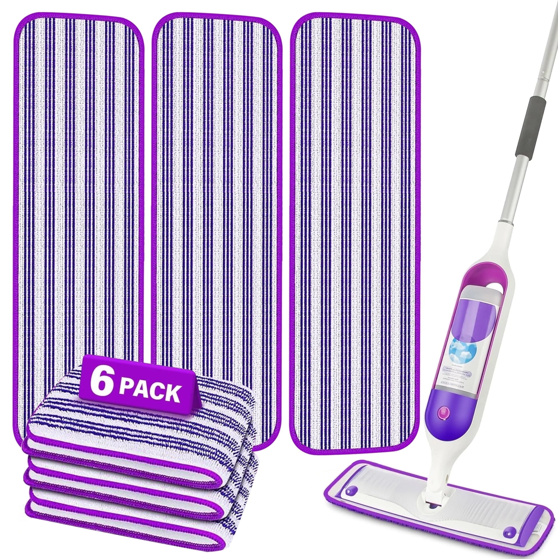 ILAVCLEAN 6 Pack Reusable Spray Mop Pads Refills Compatible with SwifferPower Mop Refills Machine Washable Pad Replacement Multi-Surfaces for Floor Cleaning