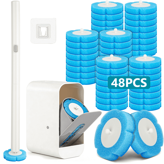 ILAVCLEAN Disposable Toilet Bowl Brush Cleaner and Holder 1 Pack with 48 Toilet Scrubber Refills