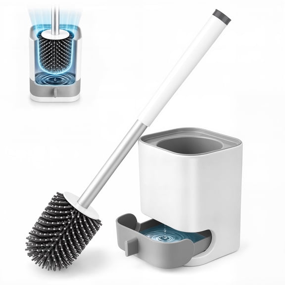 DSOOLO Toilet Brush and Holder Toilet Bowl Cleaner Brush and Caddy Bathroom Scrubber Set
