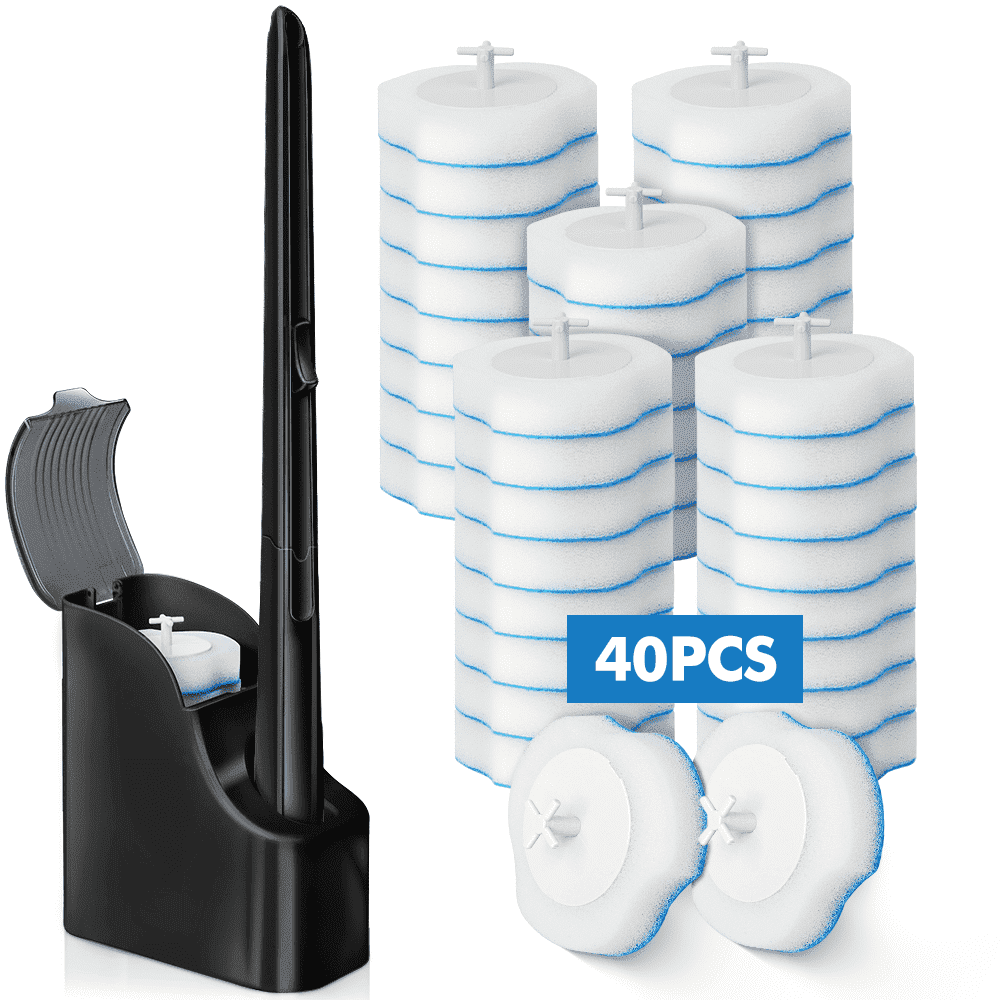 MYSPRI Disposable Toilet Bowl Brush Cleaner 1 Kit with 40 Toilet Scrubber Refills
