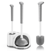 ILAVCLEAN Toilet Brush and Plunger with Caddy Toilet Bowl Brush and Holder Combo Set for Bathroom Scrubber, White