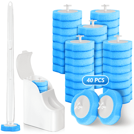 MYSPRI Disposable Toilet Bowl Brush Cleaner & Holder Set with 40 Toilet Scrubber Refills