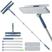 SUGARDAY Window Squeegee Cleaner Tool with Long Handle for Floor Bathroom Shower Cleaning 63 Inches, 2-IN-1 12" Window squeegee with 2 Scrubber Mop Pads