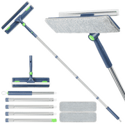 Window Squeegee Cleaner Tool with Long Handle for Floor Bathroom Shower Cleaning 63 Inches, 2-IN-1 12" Window squeegee with 2 Scrubber Mop Pads