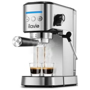 ILAVIE Espresso Machine Steel Silver, 20 Bar Coffee Espresso Maker with Milk Frother Steam Wand, 1L Water Reservoir, New