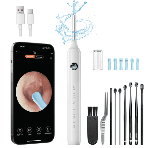 ILAVYO 1080P HD WiFi Ear Wax Removal Kit, Wireless Visual Ear Cleaner with 6 LED Lights & 6 Silicone Tips, Earwax Remover Tool for iPhone Android, White