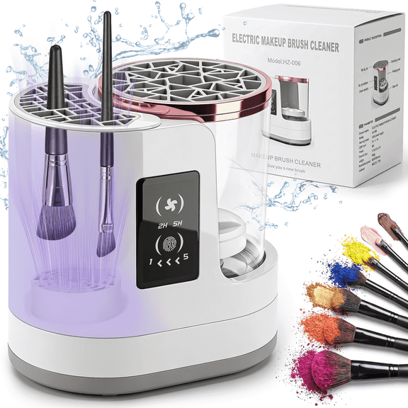 ILAVYO 3-in-1 Makeup Brush Cleaner Machine, Automatic Brush Cleaner with Dual-Direction Cleaning, 2H/5H Drying Timer, Detachable Wash Tank, Touch Control