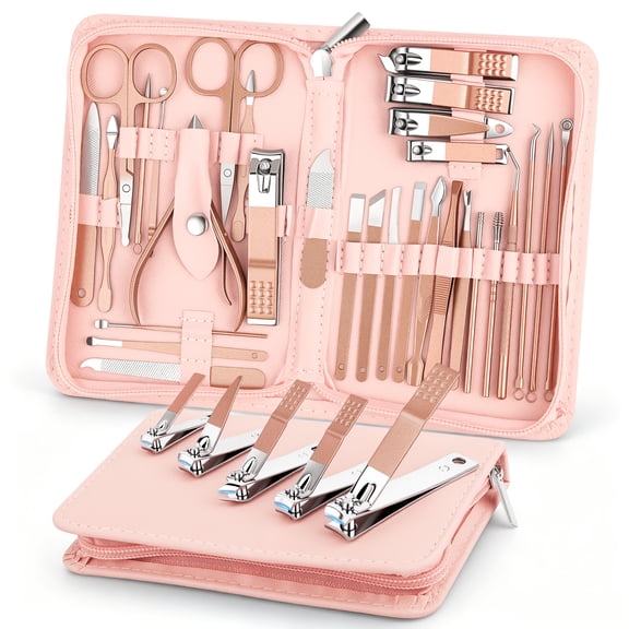 ILAVYO 30pcs Professional Manicure Set, Stainless Steel Nail Clippers and Pedicure Kit with Leather Case, Grooming Kit for Travel Home Use