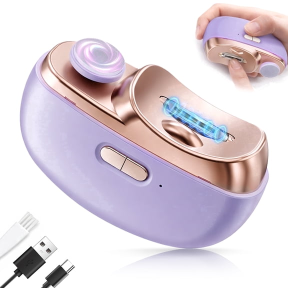 ILAVYO Electric Nail Clipper, 2‑in‑1 Trimmer & Polisher with LED Light, Dual Speed for Thick & Thin Nails, USB Rechargeable with Debris Storage, Fingernail Clippers for Adult (Purple)
