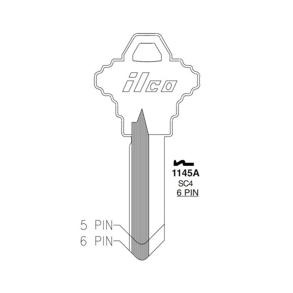 ILCO Fits for A1145E 6-Pin Schlage Uncut Keys - Nickel Plated - SC4 NP - SLG-4E (250 Pack)