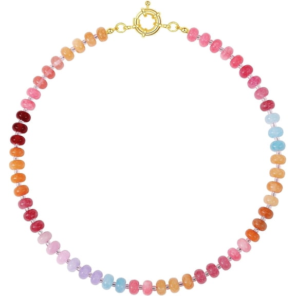 ILHHTCN Beaded Gemstone Necklaces for Women, Boho Colorful Natural Stone Choker Necklace, Handmade Summer Layering Jewelry for Beach Surfing
