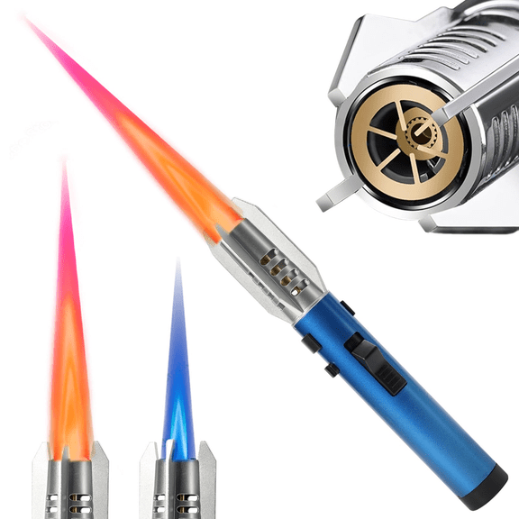 ILHHTCN Camping Lighter, Windproof Butane Torch Lighter with Adjustable Blue to Red Jet Flame Color Conversion, Refillable Zinc Alloy Tactical Pocket Fire Starter for Campfire Kitchen Hiking BBQ