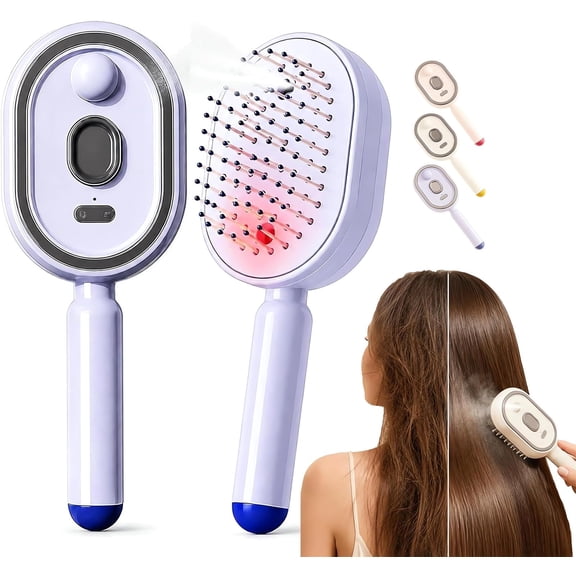 ILHHTCN Electric Spray Misting Detangler Brush, Red Light Scalp Massager Oil Applicator Comb, Retractable Self-Cleaning Air Cushion Hairbrush Liquid Mister for Wet Dry Curly Wavy Hair Styling