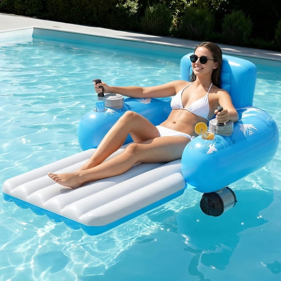 ILHHTCN Inflatable Motorized Pool Floats for Adults, Electric Water Lounger Float with Dual Motors & Handheld Controller, Rechargeable Pool Raft with 2 Storage Compartments Holds up to 250lbs