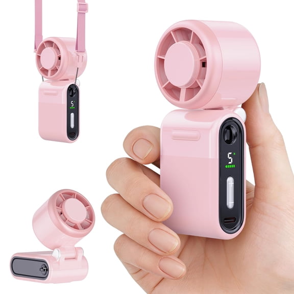 ILHHTCN Mini Portable Handheld Turbo Fan, 5-Speed High-Velocity Small Pocket Fan with Rechargeable 4000mAh Battery, 180° Foldable Personal Neck Desktop Fan for Travel, Gifts for Women Men