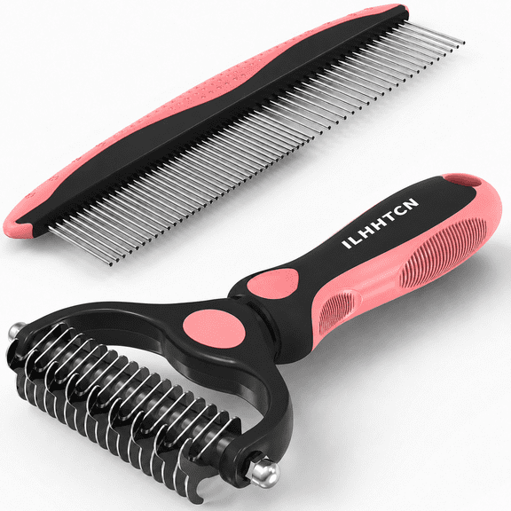 ILHHTCN Pet Grooming Tool Kit, 2-in-1 Undercoat Rake Deshedding Brush with Stainless Steel Metal Comb Set, Safe Dematting Tool for Matted Long Hair Dogs, Cats, Double Coated Pets Blue