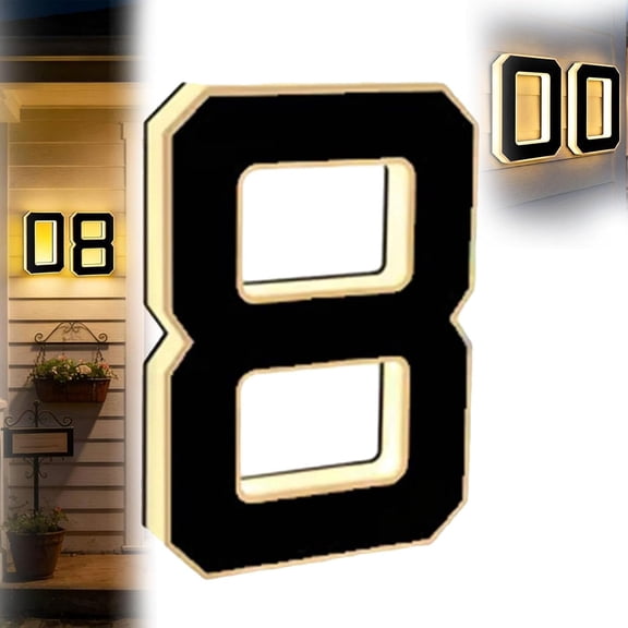 ILHHTCN Solar House Numbers for Outside, IP65 Waterproof LED Dusk-to-Dawn Lighted Address Signs, No-Drill Mount Solar Powered House Numbers for Yard Mailbox Wall Homeowners Curb Appeal