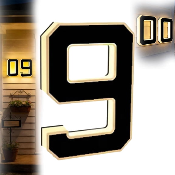 ILHHTCN Solar House Numbers for Outside, IP65 Waterproof LED Dusk-to-Dawn Lighted Address Signs, No-Drill Mount Solar Powered House Numbers for Yard Mailbox Wall Homeowners Curb Appeal