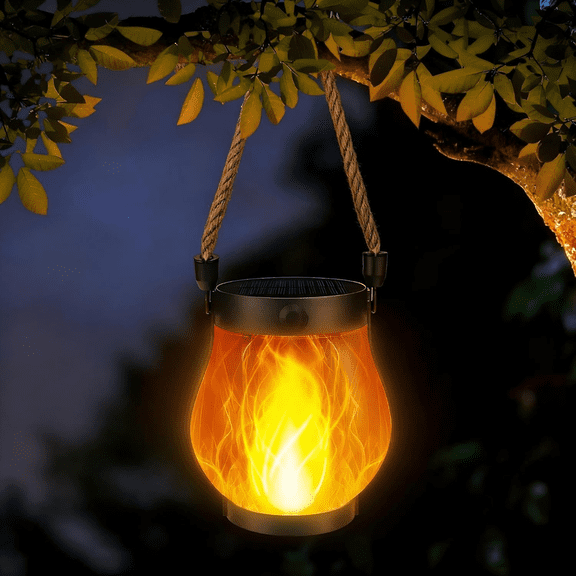 ILHHTCN Solar Lanterns Outdoor Waterproof, Hanging Solar Flame Lantern with Flickering Flame & Steady Modes, USB-C Charging Decorative Vintage Light for Garden Patio Yard Walkway Halloween