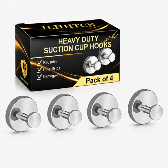 ILHHTCN Suction Cup Hooks, Heavy Duty Shower Hooks No Drill for Hanging Towels Loofah Coat, Reusable Waterproof Wall Hooks Holder for Bathroom Kitchen Glass Door Tile