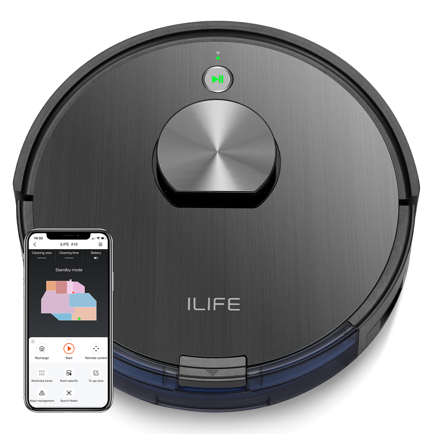 ILIFE A10-W Robot Vacuum Cleaner, Wi-Fi, Smart Laser Navigation, 2-in-1 Roller Brush，Mapping, Selective Room Cleaning, No-Go Zone, 2000 Pa - image 1 of 6