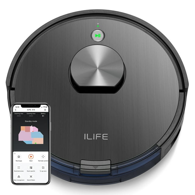 ILIFE A10-W Robot Vacuum Cleaner, Wi-Fi, Smart Laser Navigation, 2-in-1 Roller Brush，Mapping, Selective Room Cleaning, No-Go Zone, 2000 Pa
