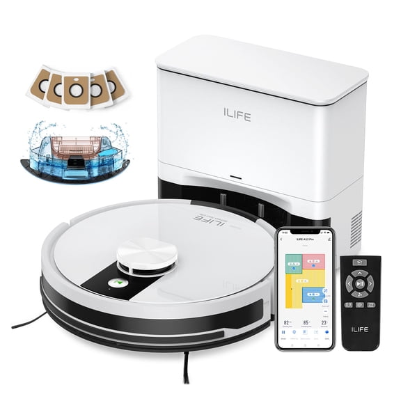 ILIFE A12 Pro Robot Vacuum and Mop Combo, Self Emptying Station for 60 Days, LiDAR Navigation, Home Mapping, No-Go Zones, 2.4G WiFi/App/Alexa/Remote Control, for Hard Floors, 110V