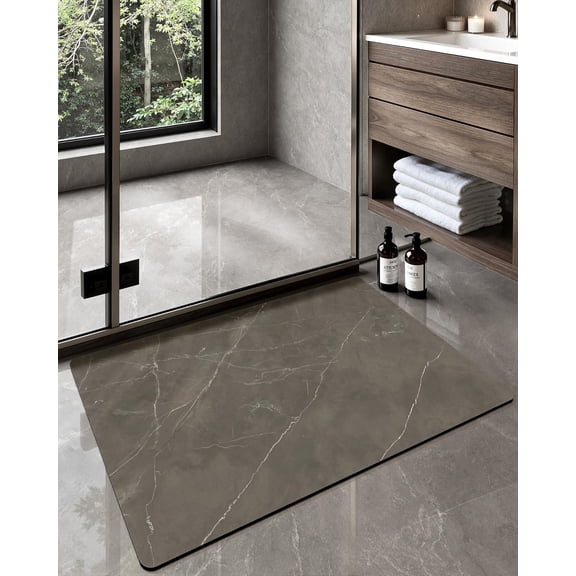 ILIPS Ultra Thin Bath Mat, Non Slip Quick Dry Rugs, Absorbent Marble Bathmat, 17"x30",Washable Rubber Mats for Shower Floor, in Front of Bathtub, Bathroom Decor, Taupe Marble-Patterned