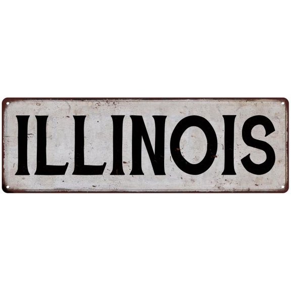 ILLINOIS Vintage Look Rustic Metal City State Sign 8 x 24 Matte Finish Metal 108240041157