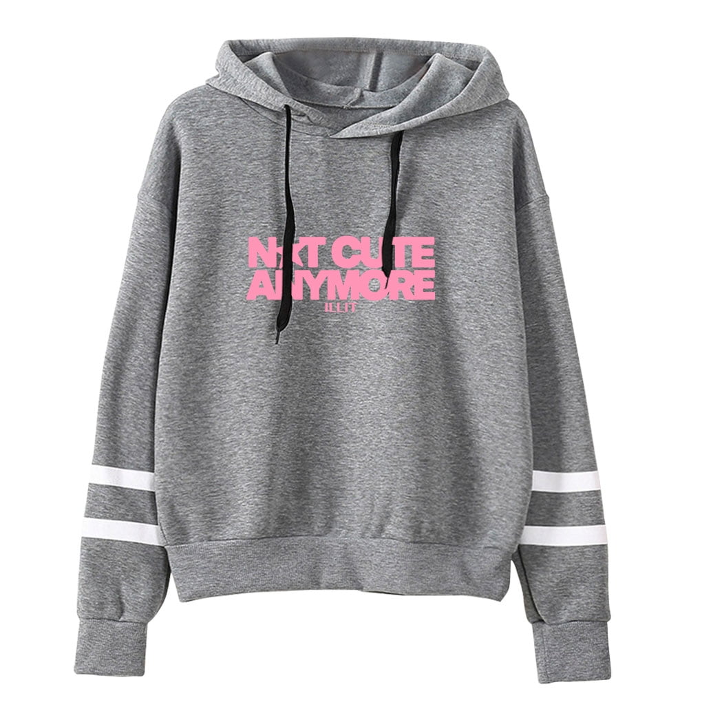 ILLIT Not cute anymore hooded drawstring pocketless sweatshirt men