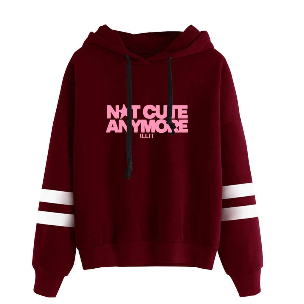 ILLIT Not cute anymore hooded drawstring pocketless sweatshirt men